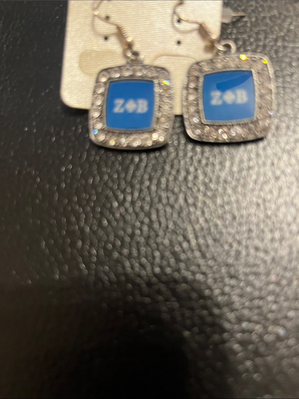 Blue Crystal Square Drop Earrings - Silver Tone